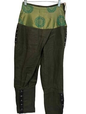 OutLine Linen Chinese Lantern Pants Size S Charcoal & Green